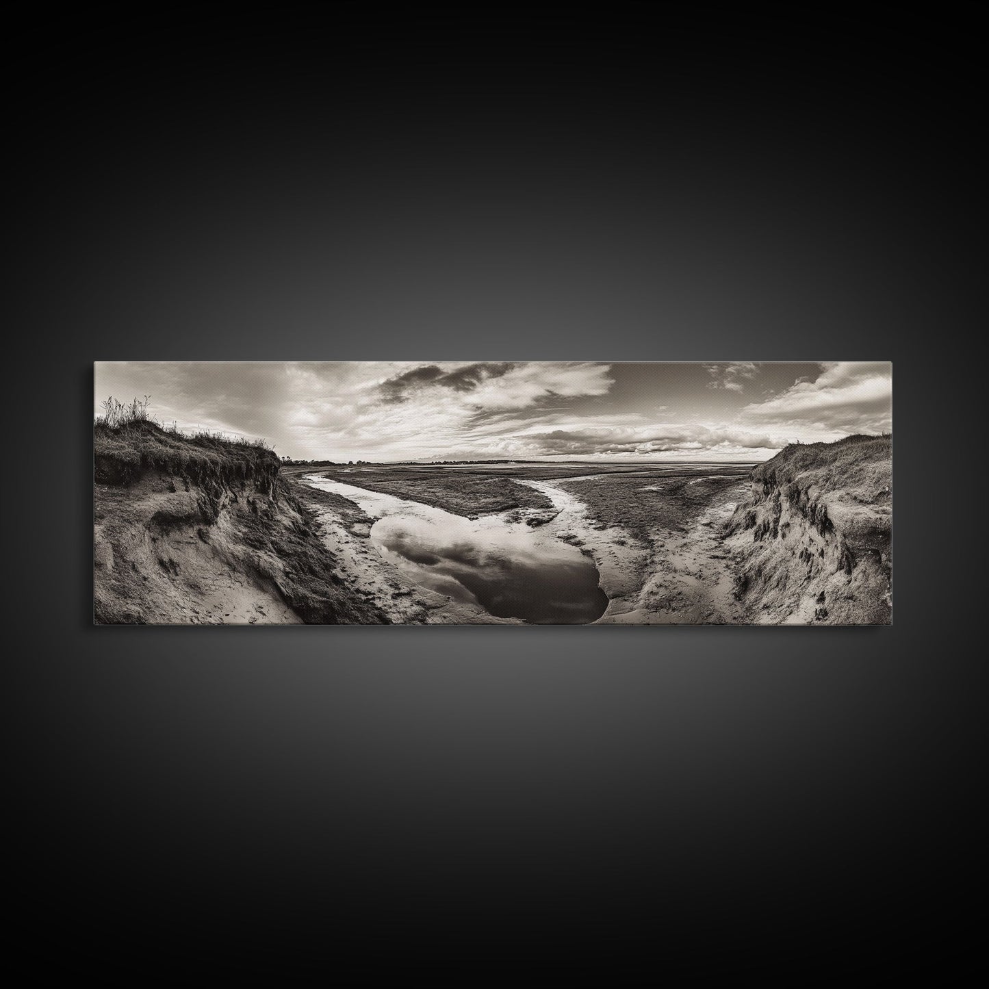 Marsh Landscape, Coastal Grasslands, Autumn Earth Tones, Framed Canvas Print, Fall Wall Art, Farmhouse Style, Rustic Entryway Decor