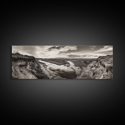 Marsh Landscape, Coastal Grasslands, Autumn Earth Tones, Framed Canvas Print, Fall Wall Art, Farmhouse Style, Rustic Entryway Decor