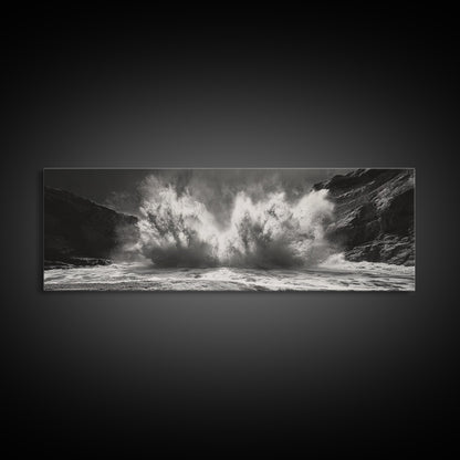 Ocean Splash, Powerful Wave Crash, Coastal Energy Wall Art, Framed Canvas Print, Modern Beach House Decor, Dynamic Living Room Art