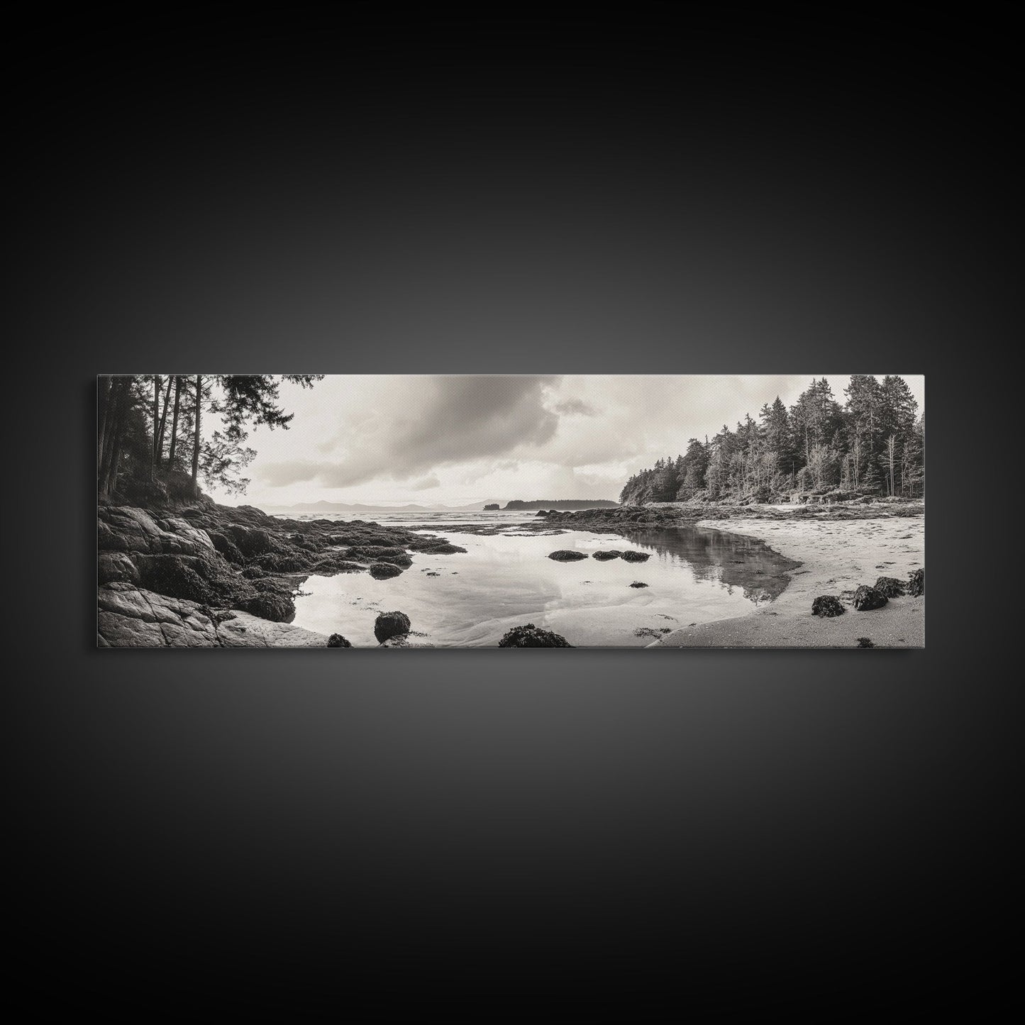 Tidal Pools, Coastal Calm, Forest Edge, Framed Canvas Print, Tranquil Bathroom Art, Pacific Northwest Decor, Nature Inspired Style