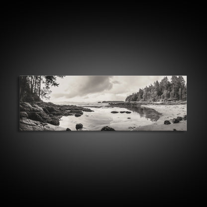 Tidal Pools, Coastal Calm, Forest Edge, Framed Canvas Print, Tranquil Bathroom Art, Pacific Northwest Decor, Nature Inspired Style