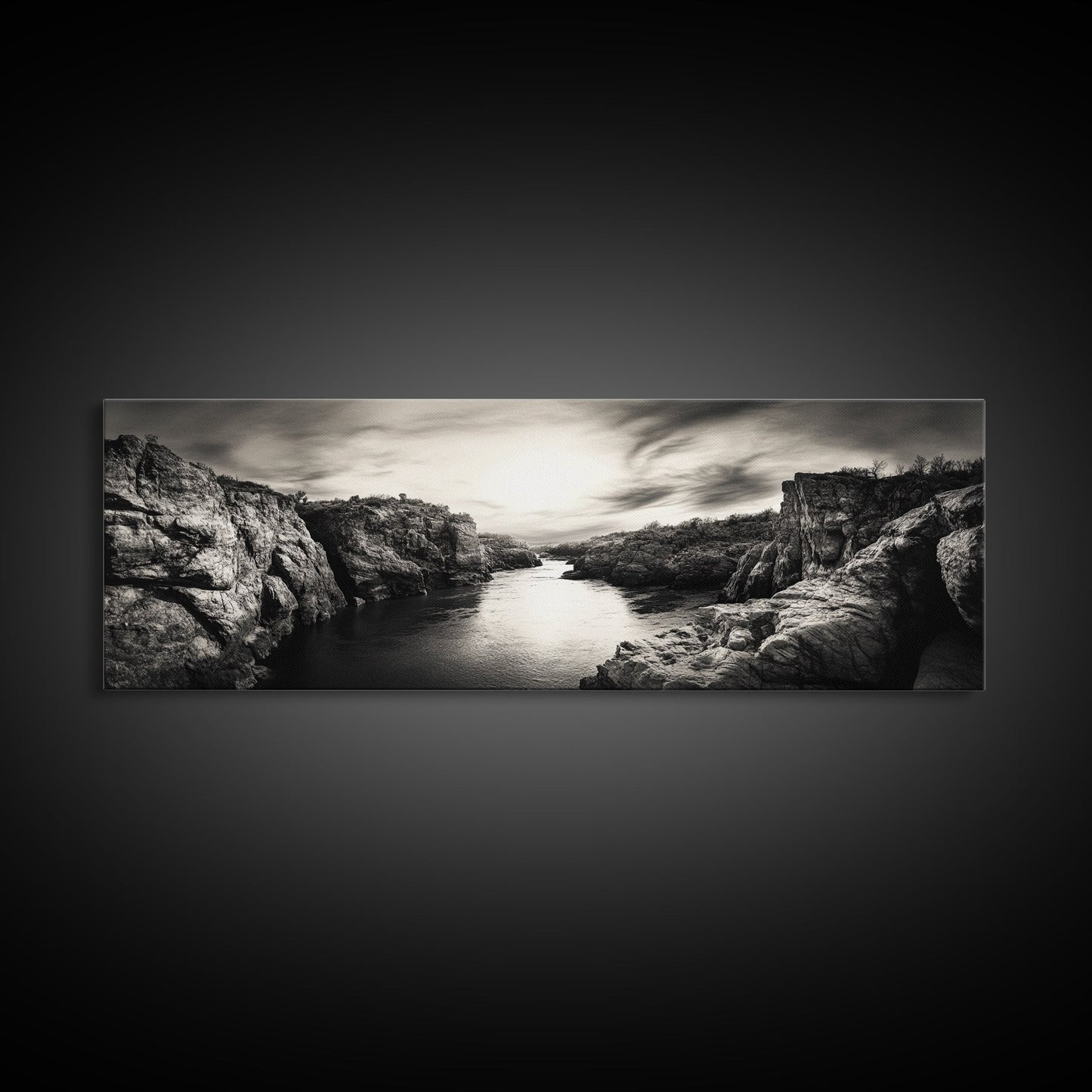 Canyon River Sunset, Dramatic Sky Photography, Nature Scene Art, Framed Canvas Print, Office or Hallway Wall Decor, Bold Earth Tones