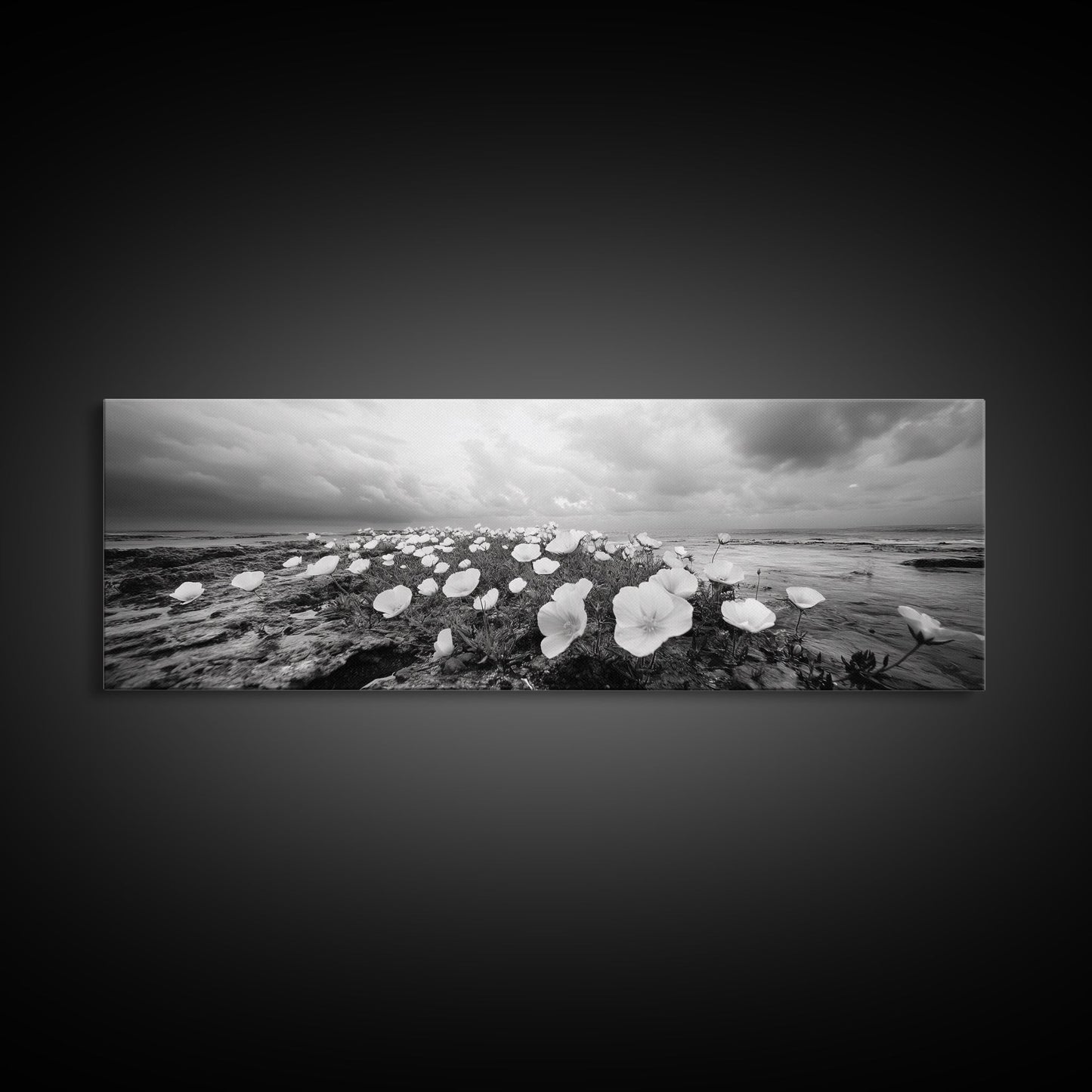 Wild Coastal Flowers, Seaside Blooms, Ocean Flora, Romantic Nature, Framed Canvas Print, Botanical Wall Art, Bathroom Decor, Soft Earth Tones