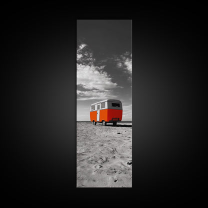 Coastal Camper Van, Beach Road Trip Art, Travel Lover Gift, Framed Canvas Print, Minimalist Seaside Decor, Van Life Wall Art, Entryway Art