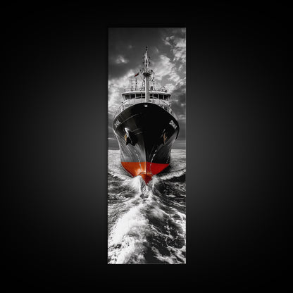 Bold Black Ship, Ocean Storm Photography, Nautical Adventure Decor, Canvas Print, Modern Coastal Wall Art, Moody Living Room Art