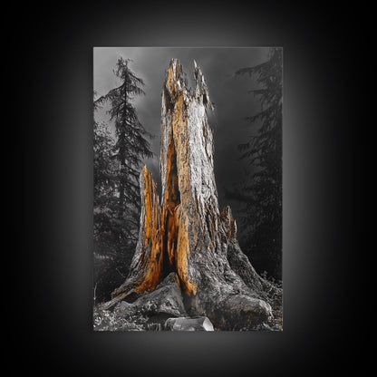 Forest Stump, Enchanted Tree, Woodland Nature, Autumn Mood, Framed Canvas Print, Rustic Wall Art, Cabin Decor, Fall Wall Accent