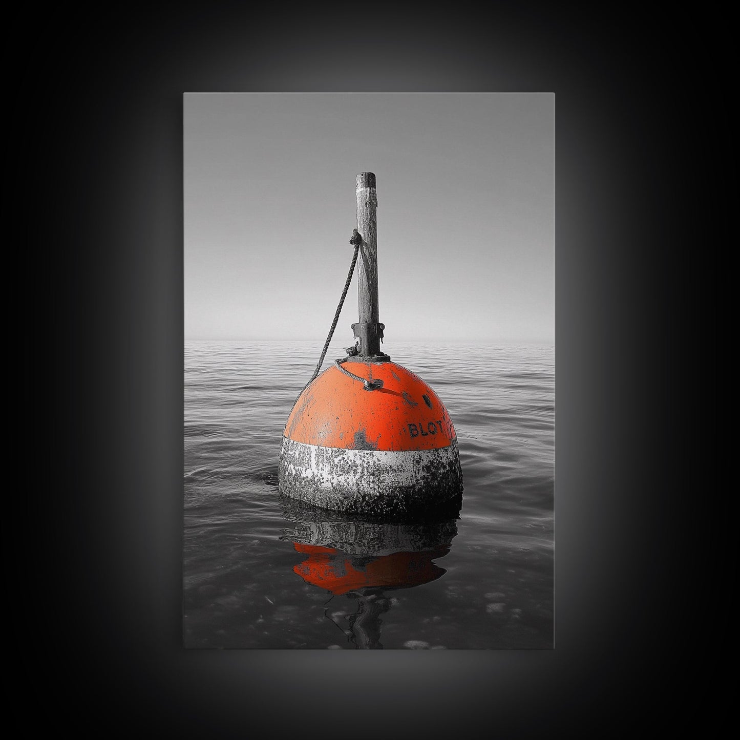 Meeresboje, rote Markierung, maritimer Minimalismus, Leinwanddruck, Küsten-Badezimmerkunst, nautische Wanddekoration, maritime Industrieästhetik