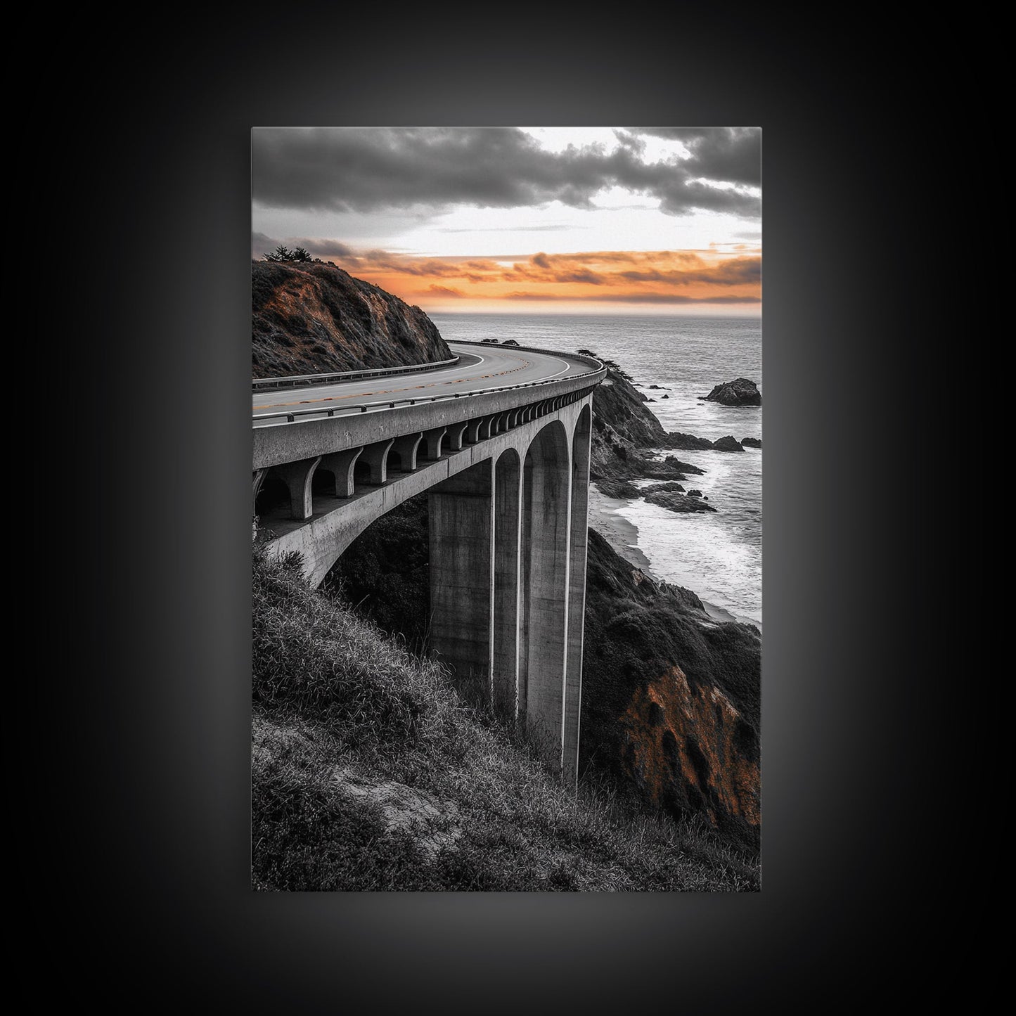 Coastal Highway, Sunset Drive, Scenic Bridge, Canvas Print, Road Trip Wall Art, Adventure Landscape Art, Living Room Statement Piece