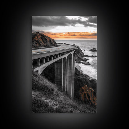 Coastal Highway, Sunset Drive, Scenic Bridge, Canvas Print, Road Trip Wall Art, Adventure Landscape Art, Living Room Statement Piece