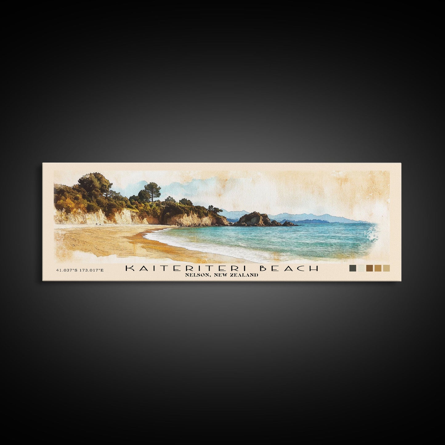 Kaiteriteri Beach, Nelson, New Zealand Watercolor Print, Vacation Gift, Nelson, New Zealand Wall Art, Beach Painting, Beach Decor, Large Wall Art, Wood Frame Art
