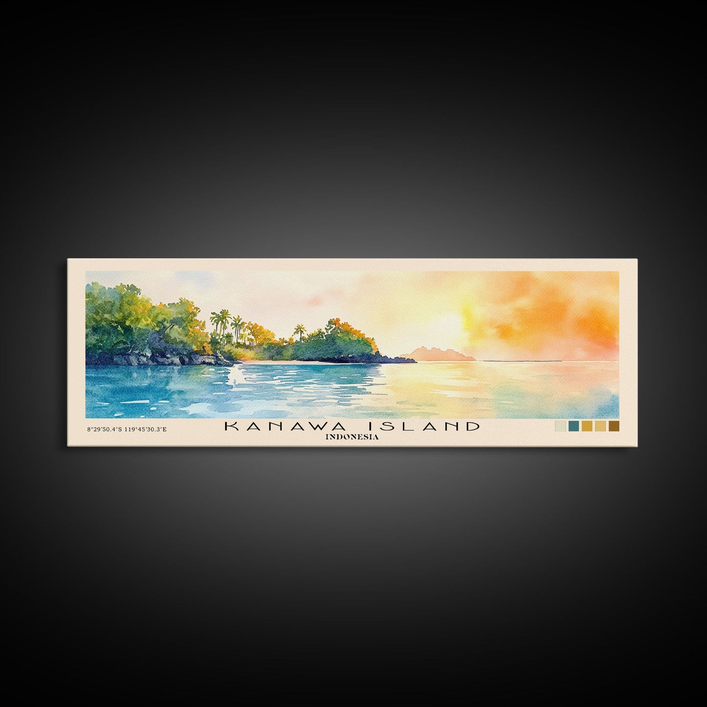 Kanawa Island, Indonesia Watercolor Print, Vacation Gift, Indonesia Wall Art, Beach Painting, Beach Decor, Large Wall Art, Wood Frame Art