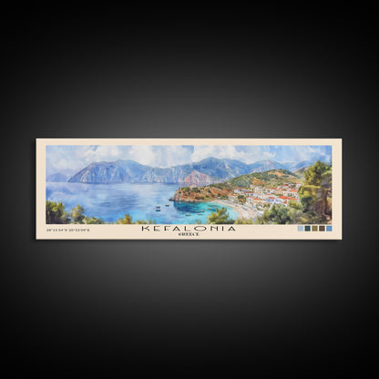 Kefalonia, Greece Watercolor Beach Print, Vacation Gift, Greece Wall Art, Framed Canvas Print, Framed Beach Painting