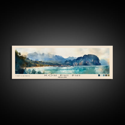 Koh Phi Phi, Thailand Watercolor Print, Vacation Gift, Thailand Wall Art, Beach Painting, Beach Decor, Large Wall Art, Wood Frame Art