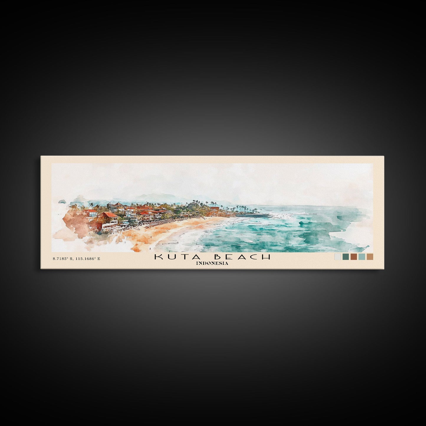 Kuta Beach, Indonesia Watercolor Print, Vacation Gift, Indonesia Wall Art, Beach Painting, Beach Decor, Large Wall Art, Wood Frame Art