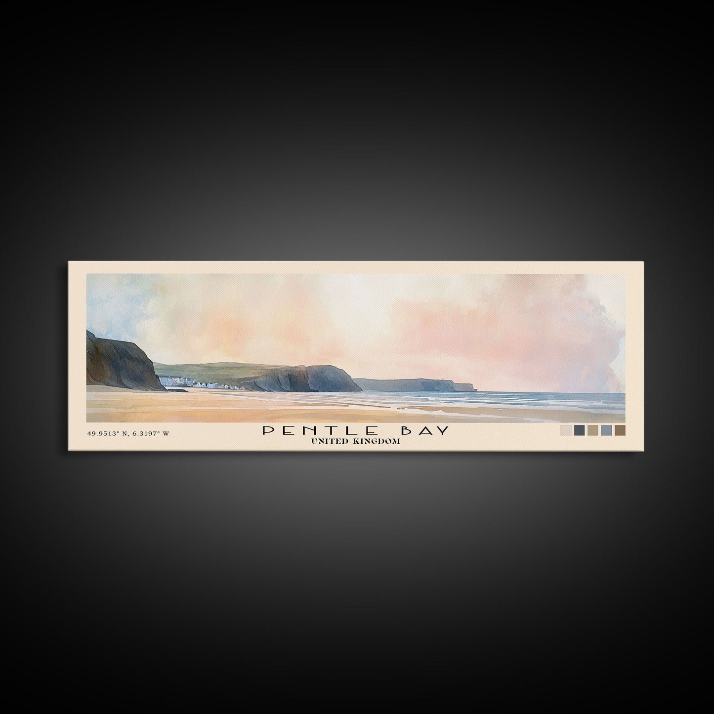 Pentle Bay, United Kingdom Watercolor Beach Print, Vacation Gift, United Kingdom Wall Art, Beach Painting, Beach Decor, Beach Painting