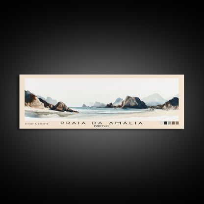 Praia da Amália, Portugal Watercolor Beach Print, Vacation Gift, Portugal Wall Art, Framed Canvas Print, Framed Beach Painting