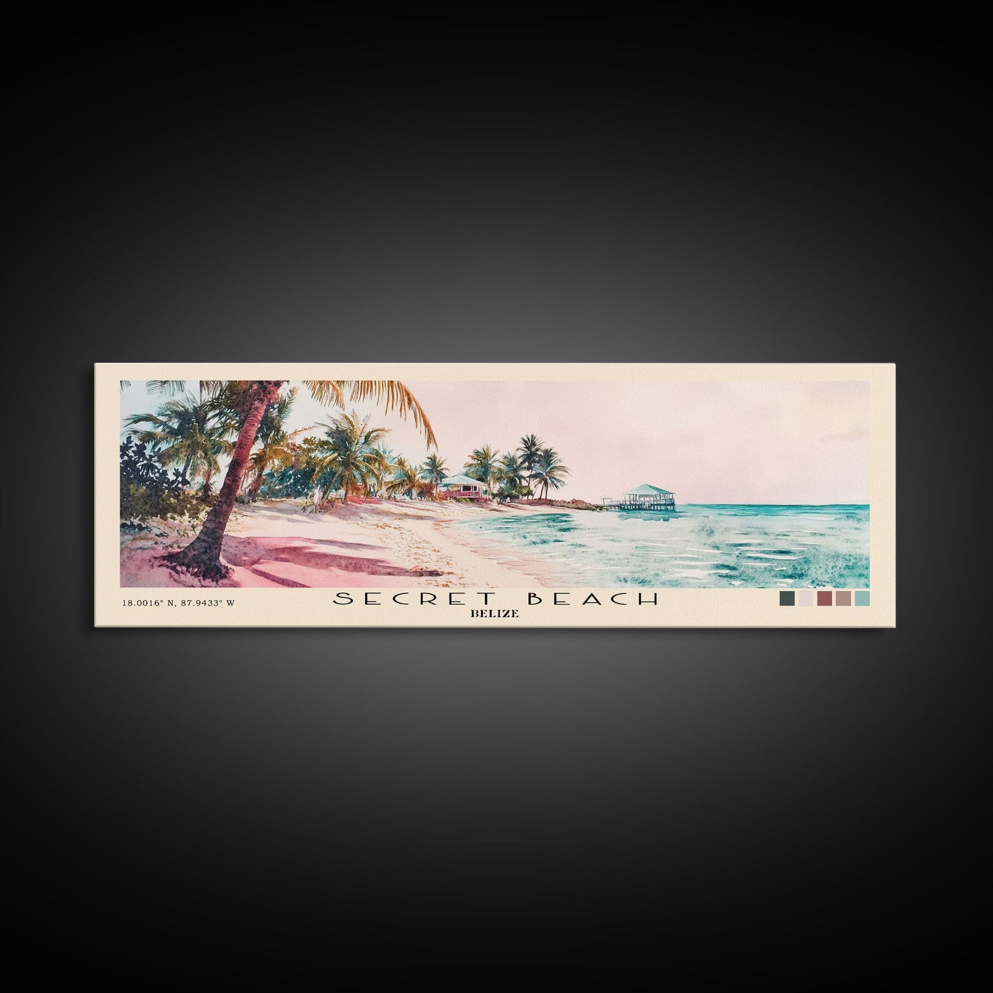 Secret Beach, Belize Watercolor Print, Vacation Gift, Belize Wall Art, Beach Painting, Beach Decor, Large Wall Art, Wood Frame Art