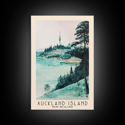 Auckland Island, New Zealand Watercolor Print, Vacation Gift, New Zealand Wall Art, Beach Painting, Beach Decor, Large Wall Art, Wood Frame Art