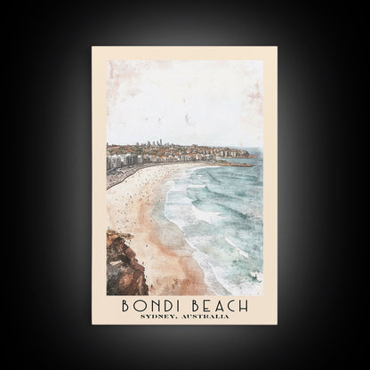 Bondi Beach, Sydney, Australia Watercolor Print, Vacation Gift, Sydney, Australia Wall Art, Beach Painting, Beach Decor, Large Wall Art, Wood Frame Art