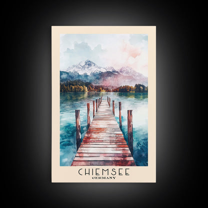 Chiemsee, Germany Watercolor Print, Vacation Gift, Germany Wall Art, Beach Painting, Beach Decor, Large Wall Art, Wood Frame Art