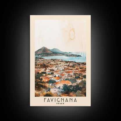 Favignana, Italy Watercolor Beach Print, Vacation Gift, Italy Wall Art, Framed Canvas Print, Framed Beach Painting