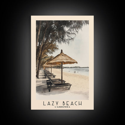 Lazy Beach, Cambodia Watercolor Beach Print, Vacation Gift, Cambodia Wall Art, Beach Painting, Beach Decor, Beach Painting