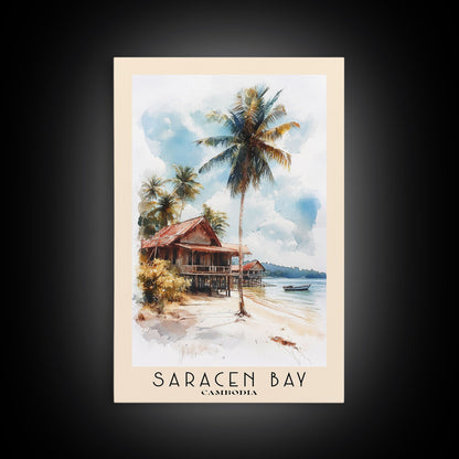 Saracen Bay, Cambodia Watercolor Print, Vacation Gift, Cambodia Wall Art, Beach Painting, Beach Decor, Large Wall Art, Wood Frame Art
