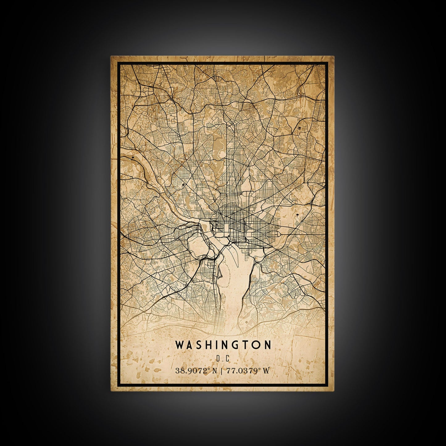 Vintage Washington map print poster or framed canvas | Washington dc city map print poster canvas | District of Columbia print poster canvas