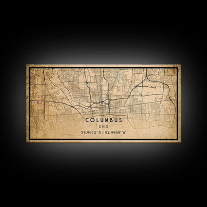 Columbus vintage map print poster or framed canvas, Ohio map print poster canvas, Columbus city map print poster canvas