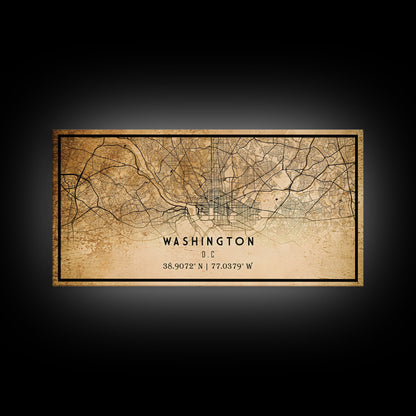 Vintage Washington map print poster or framed canvas | Washington dc city map print poster canvas | District of Columbia print poster canvas