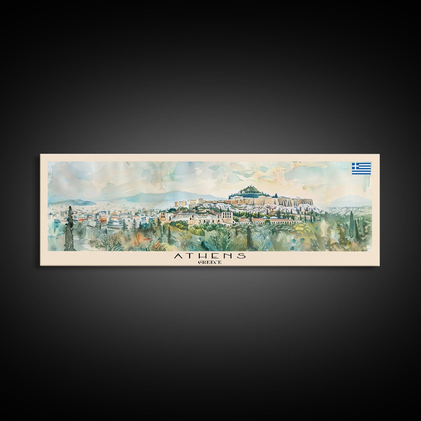 Athens Greece Travel Art, City Art, Framed Canvas Print or Metal Wall Art, Europe Travel Poster, Panoramic Wall Art, Extra Wide Wall Art