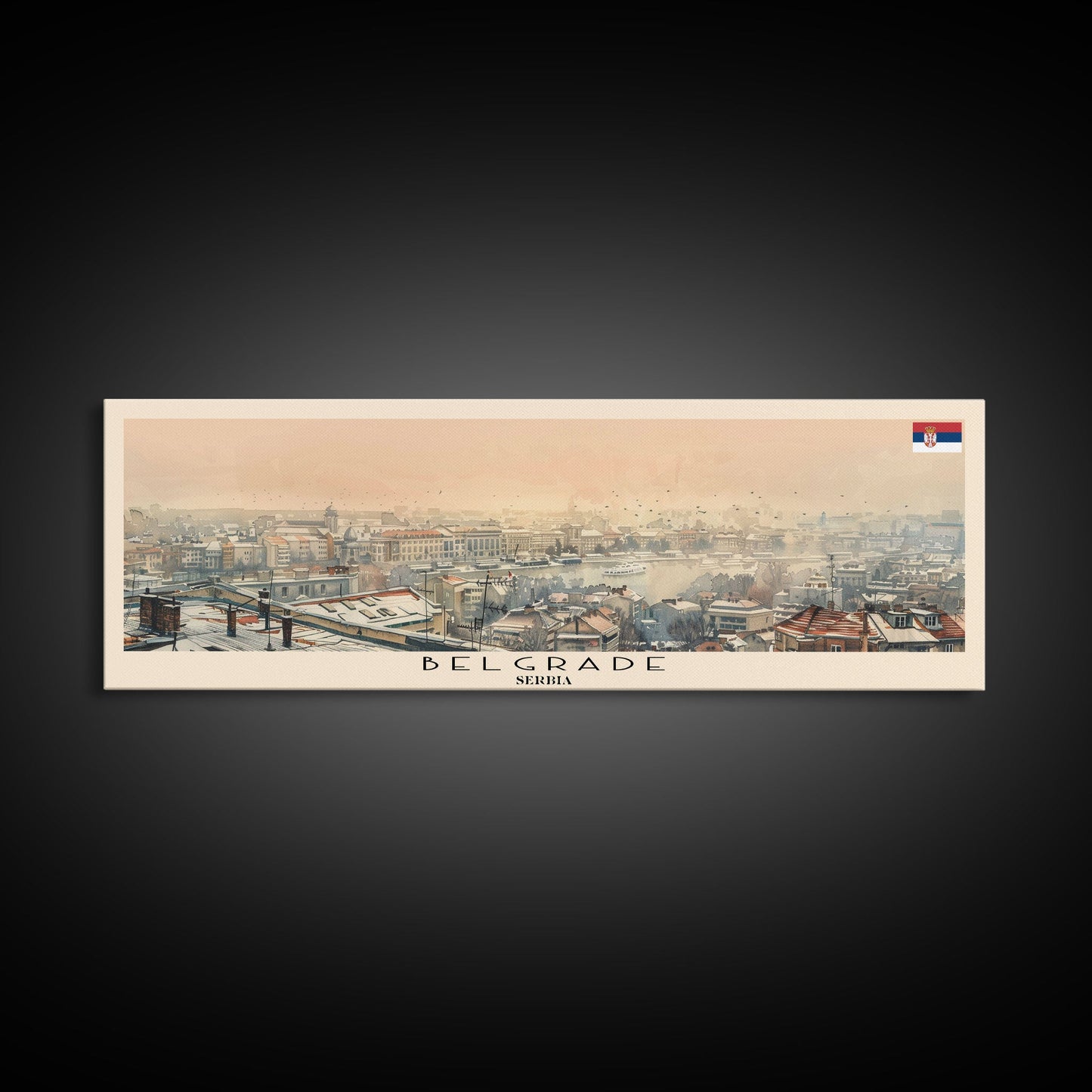 Belgrade Serbia Panoramic Travel Poster, Framed Canvas Print or Metal Wall Art, Travel Art, Home Decor, Panoramic Painting, Midcentury Art