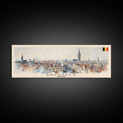 Bruges Belgium Panoramic Travel Poster, Framed Canvas Print or Metal Wall Art, Travel Art, Home Decor, Panoramic Painting, Midcentury Art