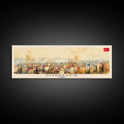 Diyarbakr Turkey Panoramic Travel Poster, Framed Canvas Print or Metal Wall Art, Travel Art, Home Decor, Panoramic Painting, Midcentury Art