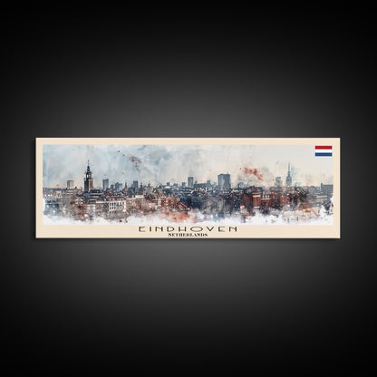 Eindhoven Netherlands Panoramic Travel Poster, Framed Canvas Print or Metal Wall Art, Travel Art, Home Decor, Panoramic Painting, Midcentury Art