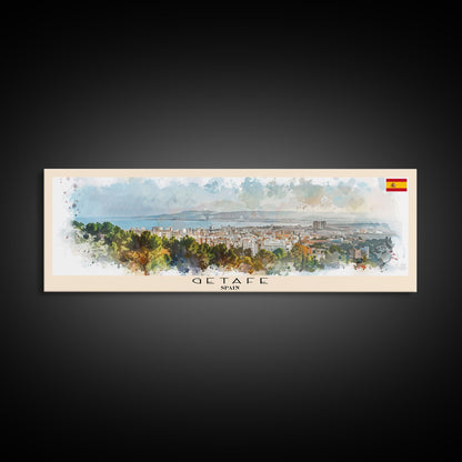 Getafe Spain Panoramic Travel Poster, Framed Canvas Print or Metal Wall Art, Travel Art, Home Decor, Panoramic Painting, Midcentury Art