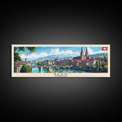 Bern Switzerland Travel Art, City Art, Framed Canvas Print or Metal Wall Art, Europe Travel Poster, Panoramic Wall Art, Extra Wide Wall Art