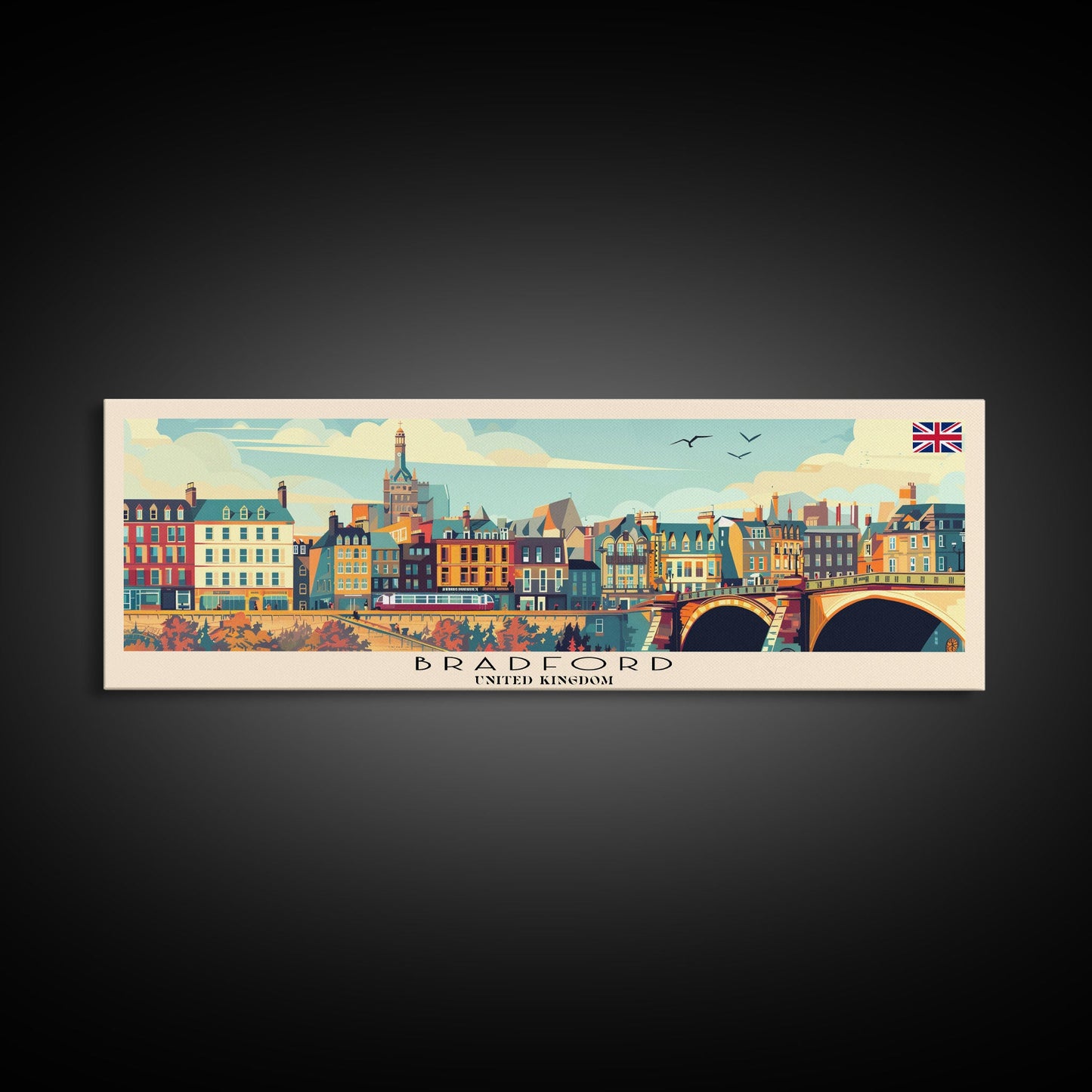 Bradford United Kingdom Travel Print Wall Art, Panoramic City Art, Travel Art, Wall Decor, Vacation Gift, Framed Canvas Print Or Metal Art