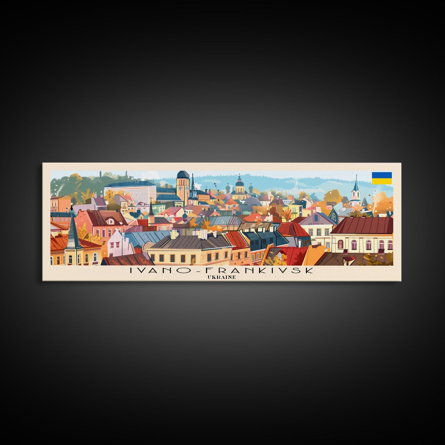 Ivano Frankivsk Travel Art, City Art, Framed Canvas Print or Metal Wall Art, Europe Travel Poster, Panoramic Wall Art, Extra Wide Wall Art