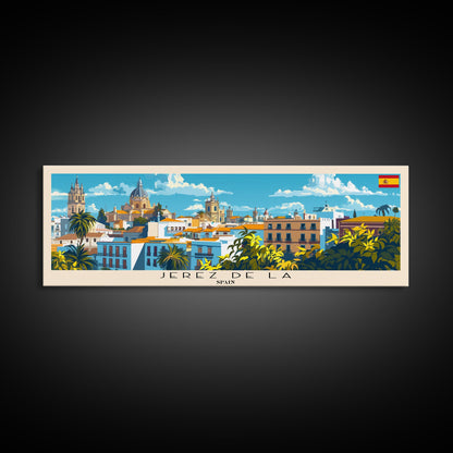 Jerez D eLa Frontera Spain Panoramic Travel Poster, Framed Canvas Print or Metal Wall Art, Travel Art, Home Decor, Panoramic Painting, Midcentury Art