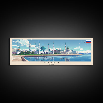 Kazan Russia Panoramic Travel Poster, Framed Canvas Print or Metal Wall Art, Travel Art, Home Decor, Panoramic Painting, Midcentury Art