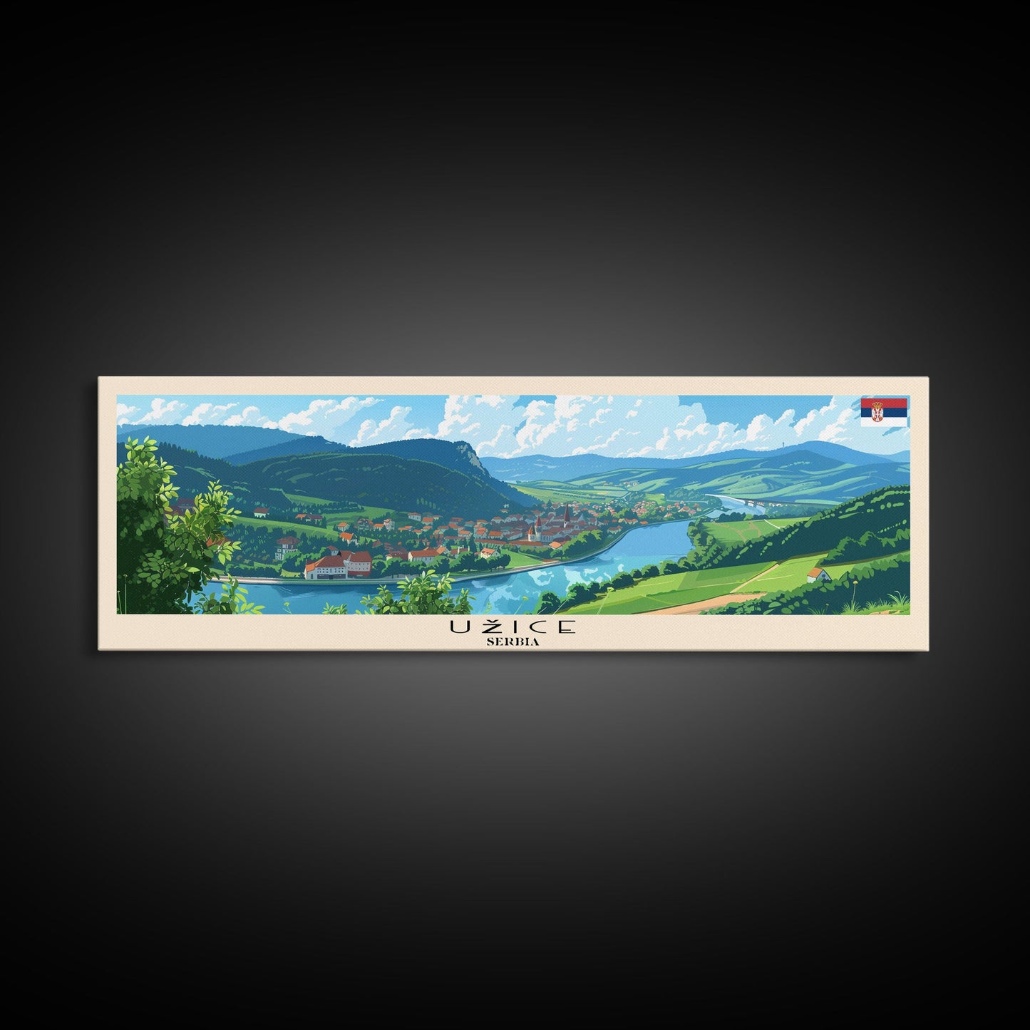 Uzice Serbia Travel Print Wall Art, Panoramic City Art, Travel Art, Wall Decor, Vacation Gift, Framed Canvas Print Or Metal Art