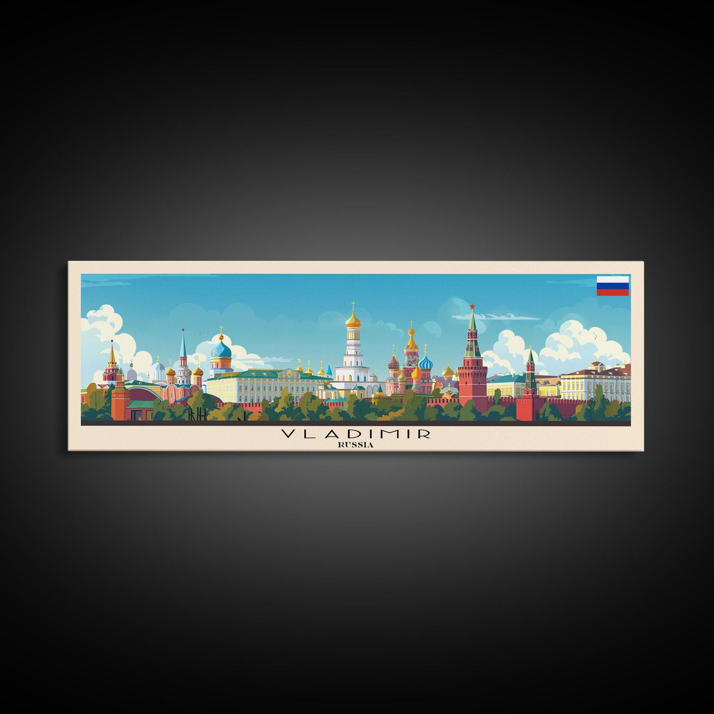 Vladikavkaz Russia Panoramic Travel Poster, Framed Canvas Print or Metal Wall Art, Travel Art, Home Decor, Panoramic Painting, Midcentury Art