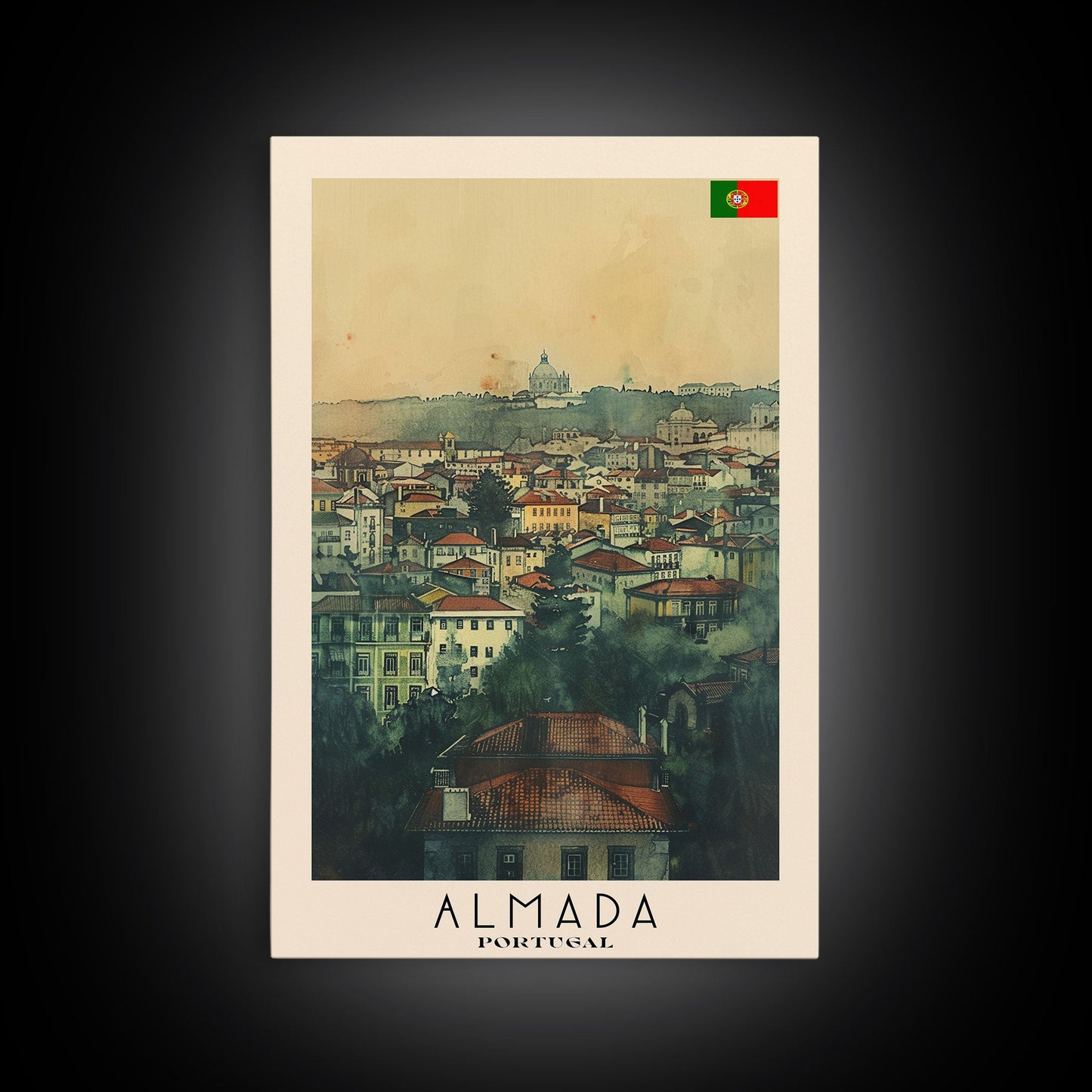 Almada Portugal Historic City Travel Poster Art, Framed Canvas Print, Beautiful Wall Art for Living Room or Bedroom, Home Decoration