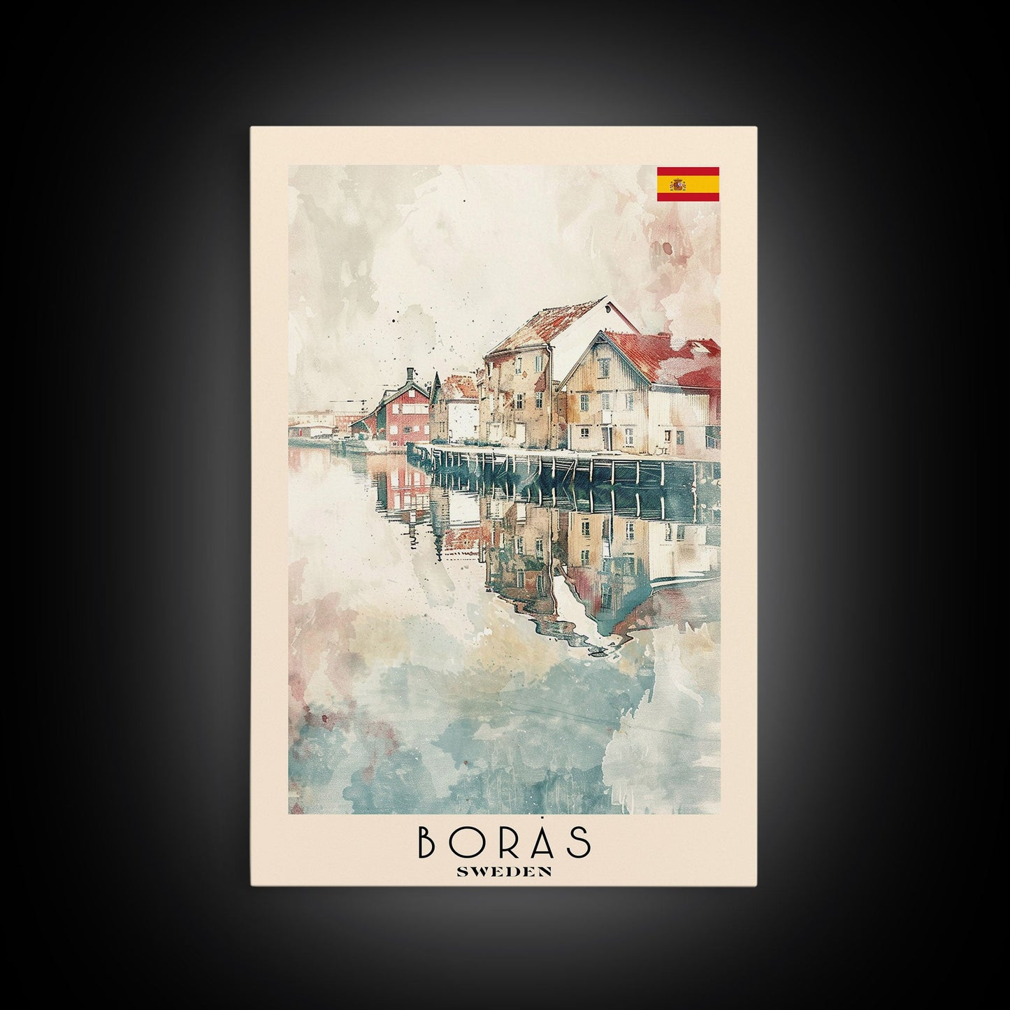 Borås Sweden Travel Poster Framed Canvas Print, Wall Art, Home Decor, Travel Print, Coastal Scene, Minimalist Art, Original Art