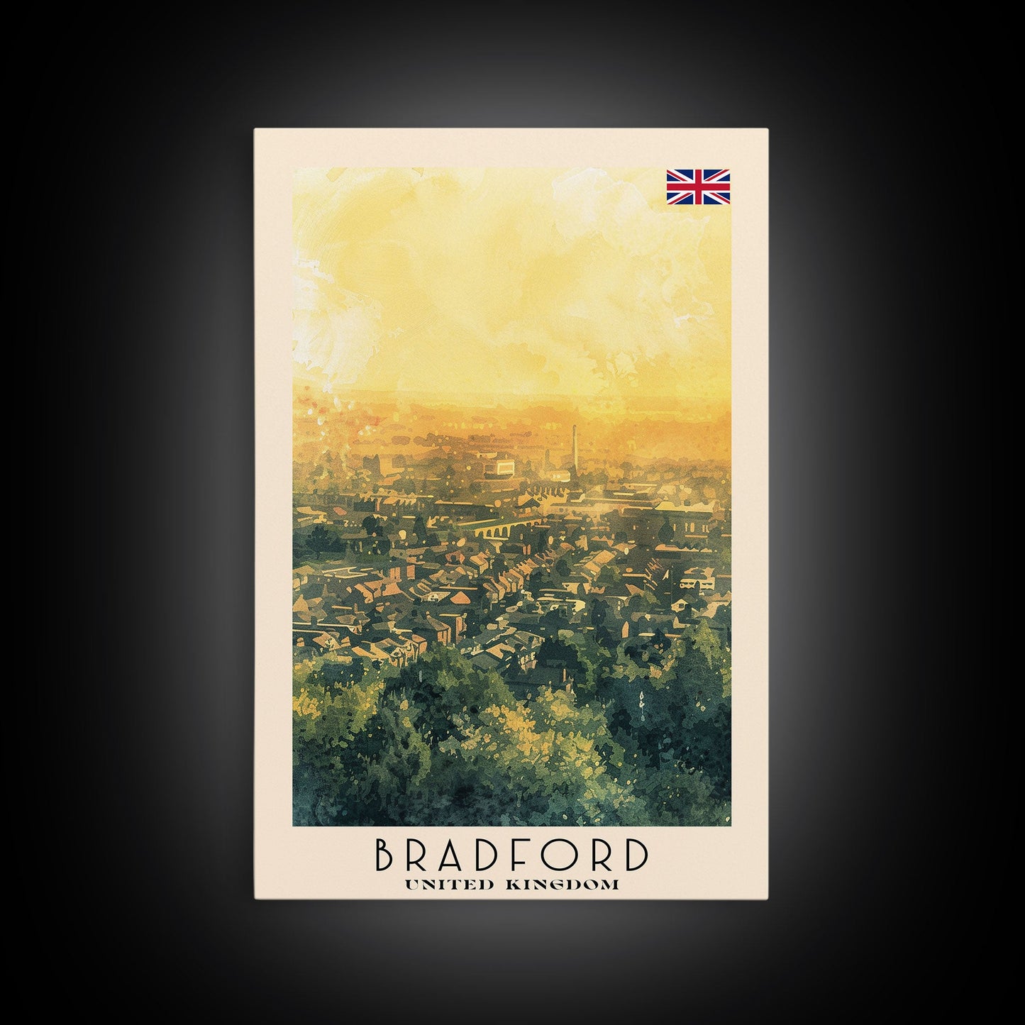 Bradford United Kingdom Travel Poster Framed Canvas Print, Wall Art, Home Decor, Travel Print, Cityscape Art, Abstract Art, Original Art