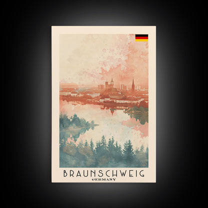 Braunschweig Germany Travel Poster Framed Canvas Print, Cityscape Art, Wall Decor, Travel Print, Watercolor Painting, Urban Scene Art