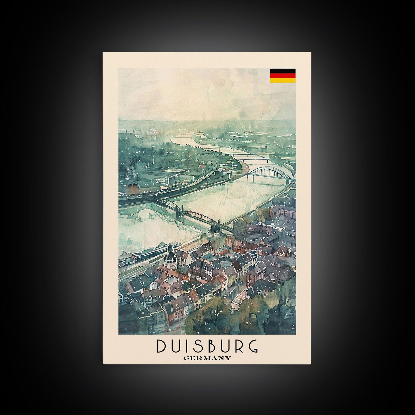 Duisburg, Germany Framed Canvas Print. Ideal Wall Art for Modern Living Room or Bedroom Decor, Stunning Urban Travel Poster.