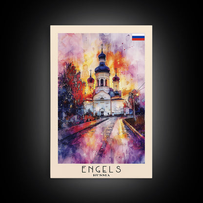 Engels, Russia Captivating Framed Canvas Print. Architectural Wall Art for Living Room or Bedroom Decor, Travel Poster.