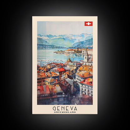Geneva, Switzerland Travel Poster Art, Framed Canvas Print for Living Room or Bedroom, Scenic Wall Art, Home Decoration